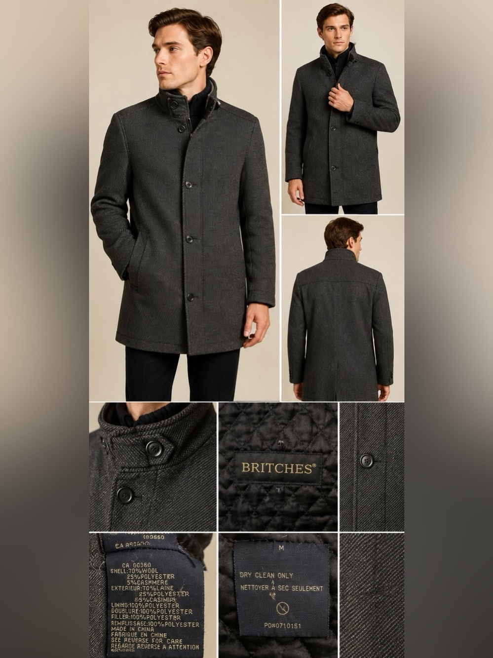 Britches Wool Cashmere Blend Overcoat Men’s Medium Gray Jacket - Picture 2 of 9
